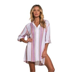 ELAN MULTI COLOR BOYFRIEND SHIRT COVER UP